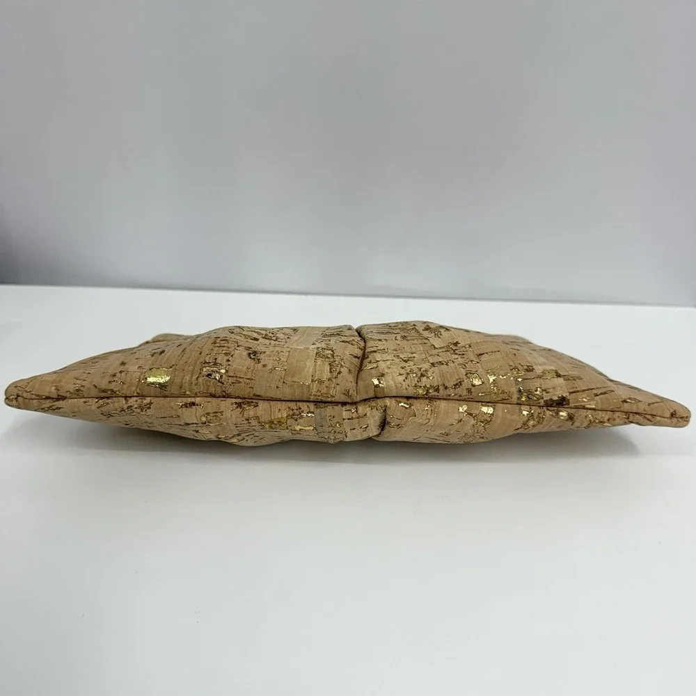 Lauren Merkin Cork Gold Flecks Clutch Bag Purse NWT Tan & Gold Tones